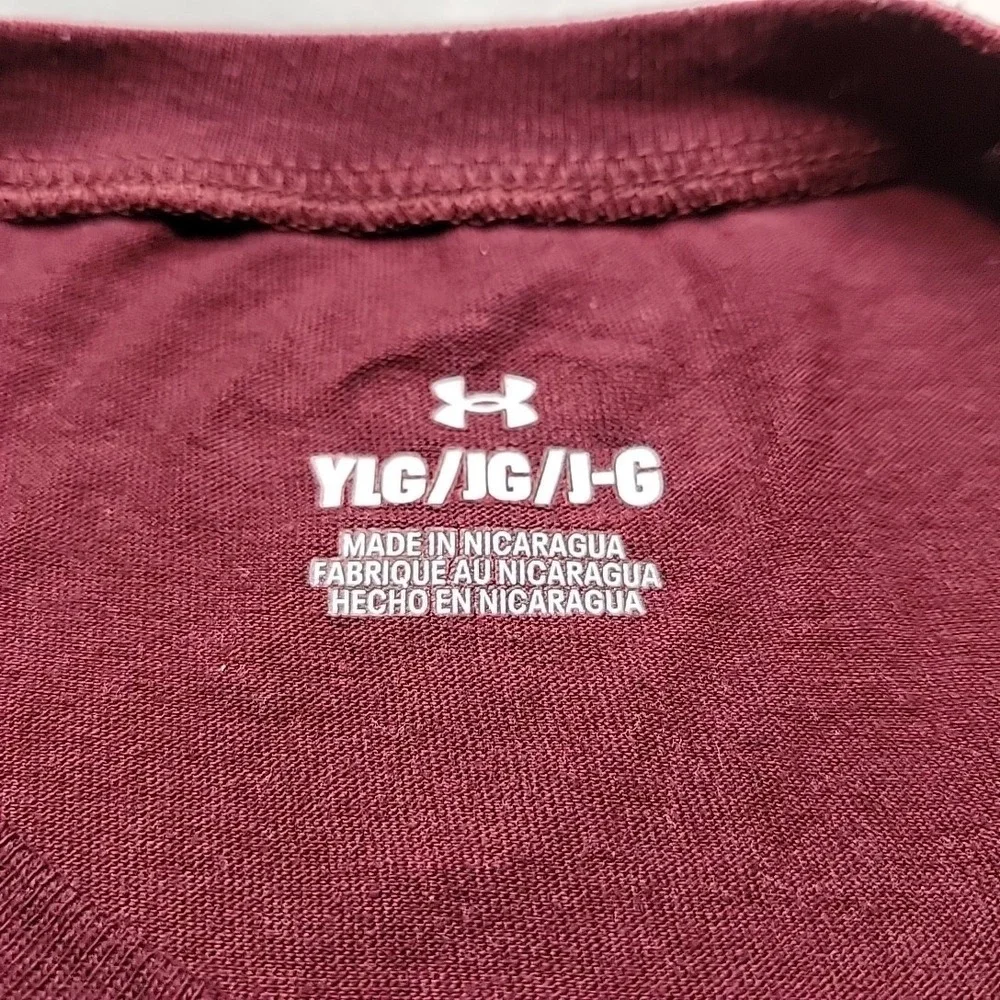 Under Armour Shirt Boys Large Maroon Topographic Map Long Sleeve Activewear TEE
